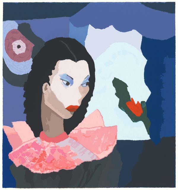 Portrait of woman with white chess horse