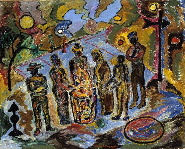 Painting of human figures standing together