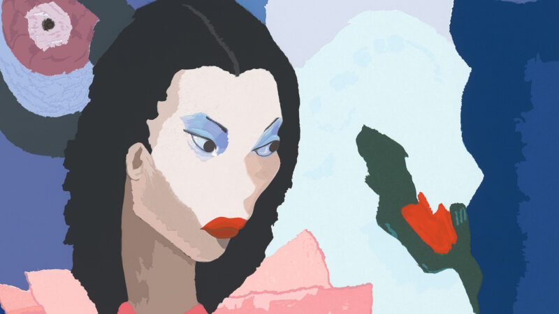 Portrait on a woman in front of a chess Knight