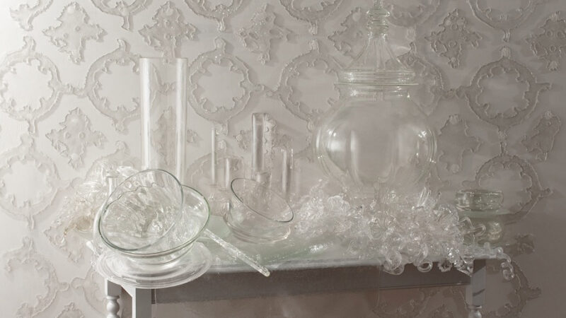 glass pieces on a white table top